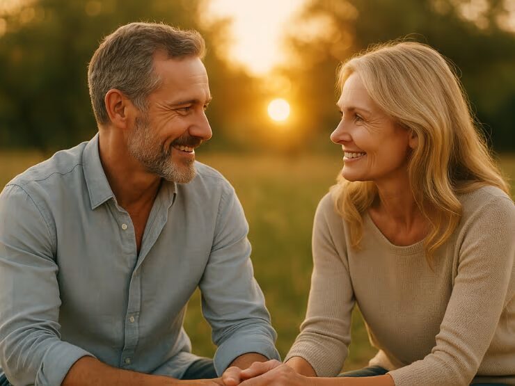 Foto de una pareja mirándose con respeto y amor, ilustrando cómo son las relaciones conscientes.