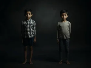 Imagen de dos niños con un espacio entre ellos que representa la ausencia del hermano no nacido
