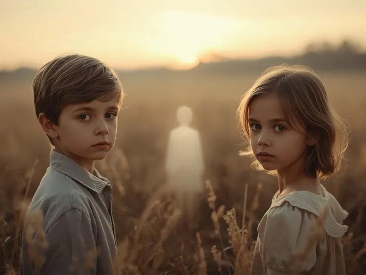 Imagen de dos niños con un espacio entre ellos que representa la ausencia del hermano no nacido