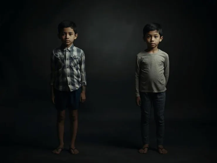 imagen de dos niños con un espacio entre ellos que representa la ausencia del hermano no nacido
