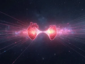 Divorcio energético: imagen de dos corazones separados por una línea de energía.